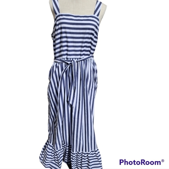 A New Day Maxi Dress XL Blue White Stripes Nautical Beach Vacation Lagenlook - Picture 2 of 7